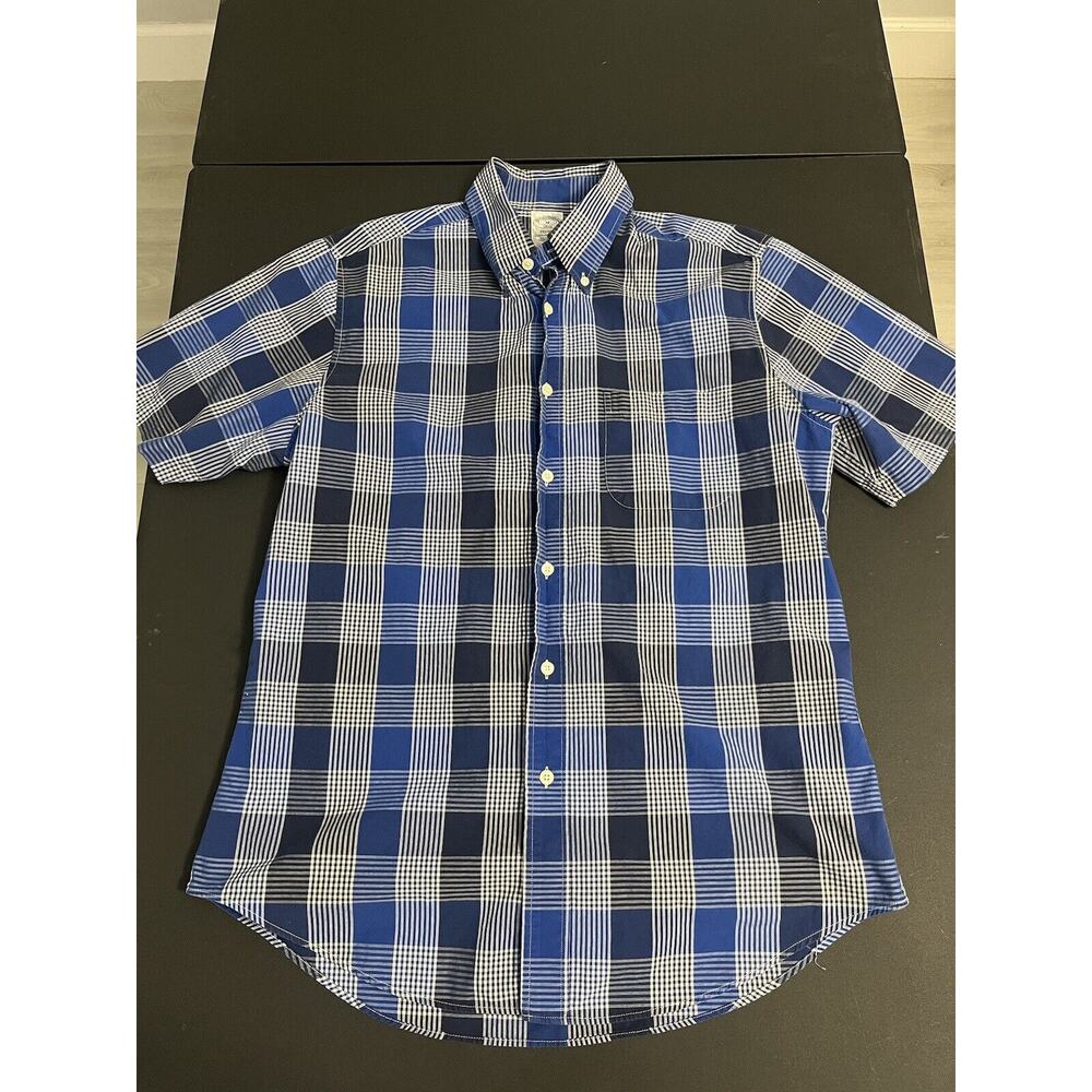 Brooks Brothers Medium Adult Button Shirt Short Sleeve Blue Plaid Preppy Mens